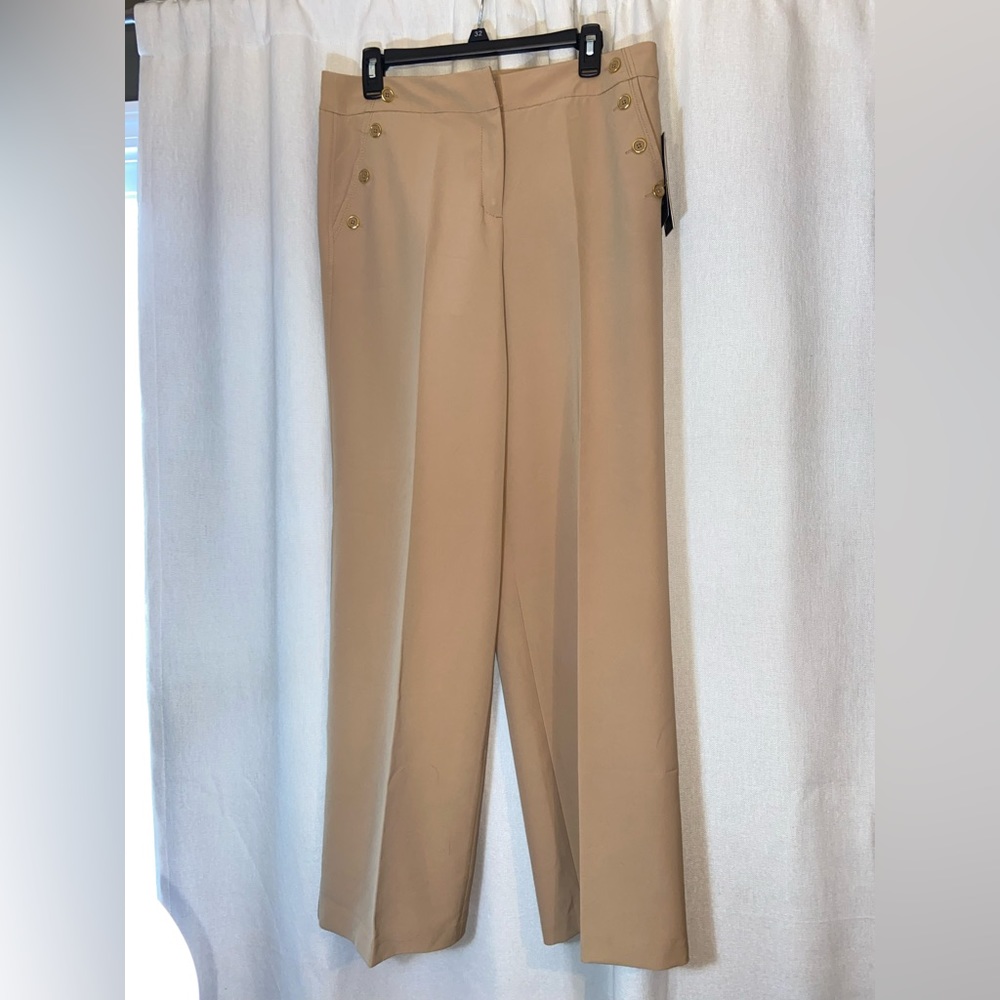 Zac & Rachel Bond 18 Women Pull-On Wide Leg Size 10 Wheat Beige Dress Pants NWT